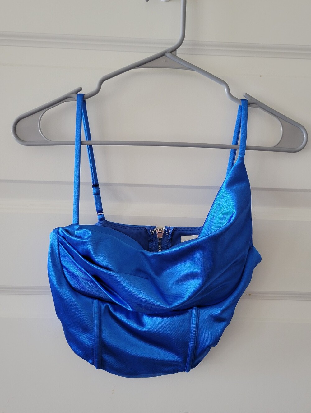 Satin Cowl Neck Crop Top in Vibrant Royal Blue Size Extra Small